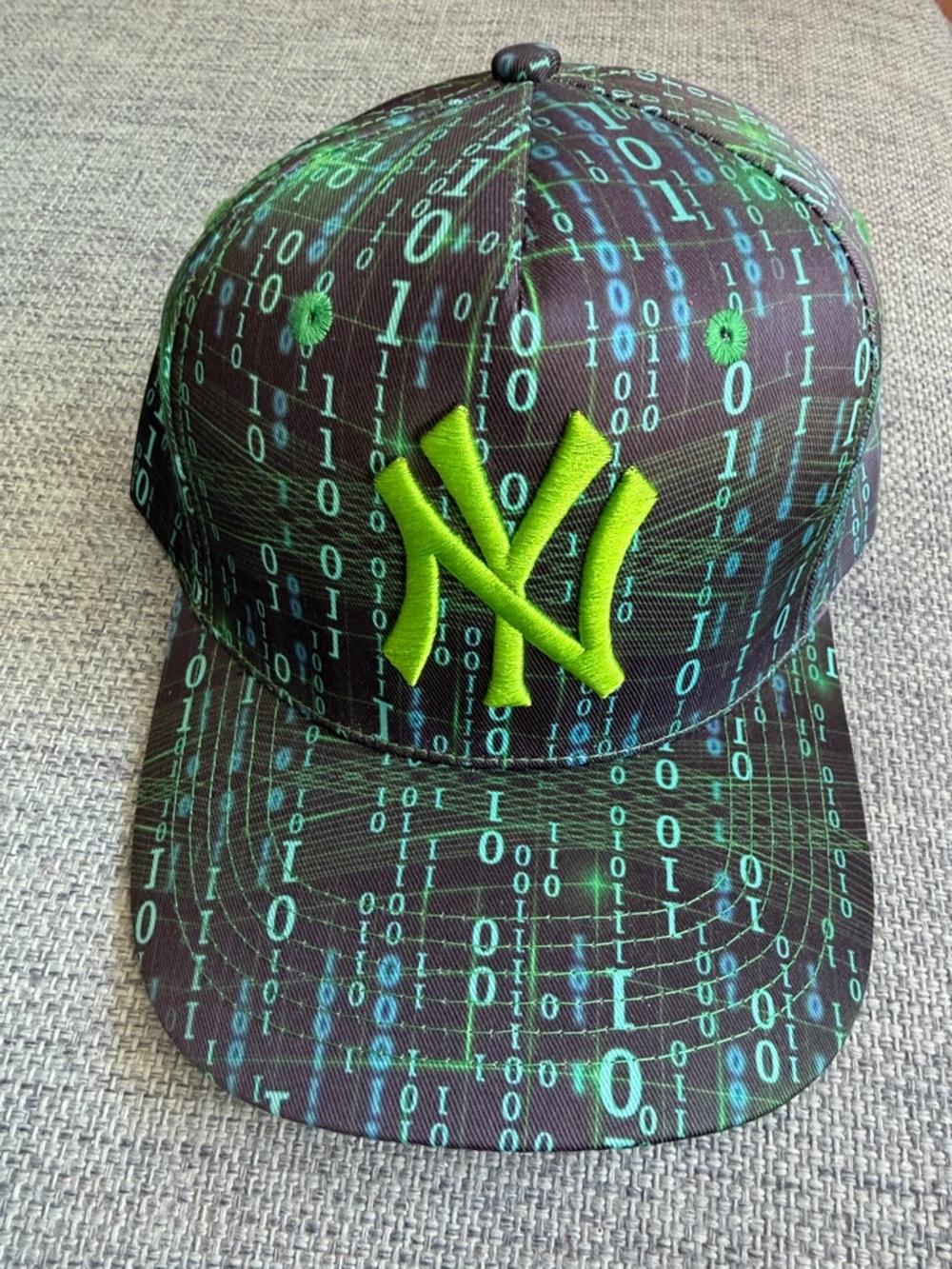 Neon Green Binary Pattern Snapback Hat